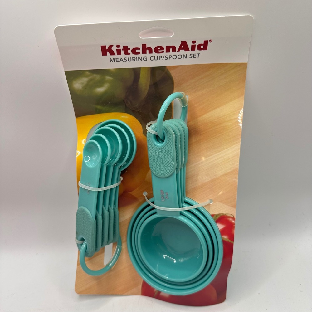 KitchenAid 9 Piece Measuring Cup and Spoon Set Aqua Sky Teal KC475OHAQK NEW